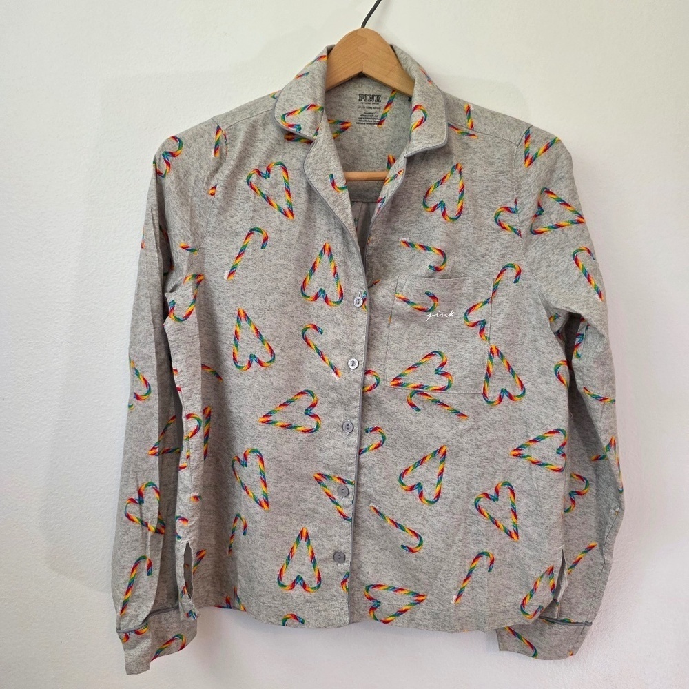 Victoria's Secret Pajama Top with Rainbow Heart Pattern - XS